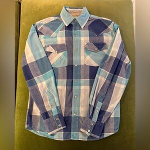 Ditch Plains Western Blue Plaid Button-Up Men’s Shirt Small